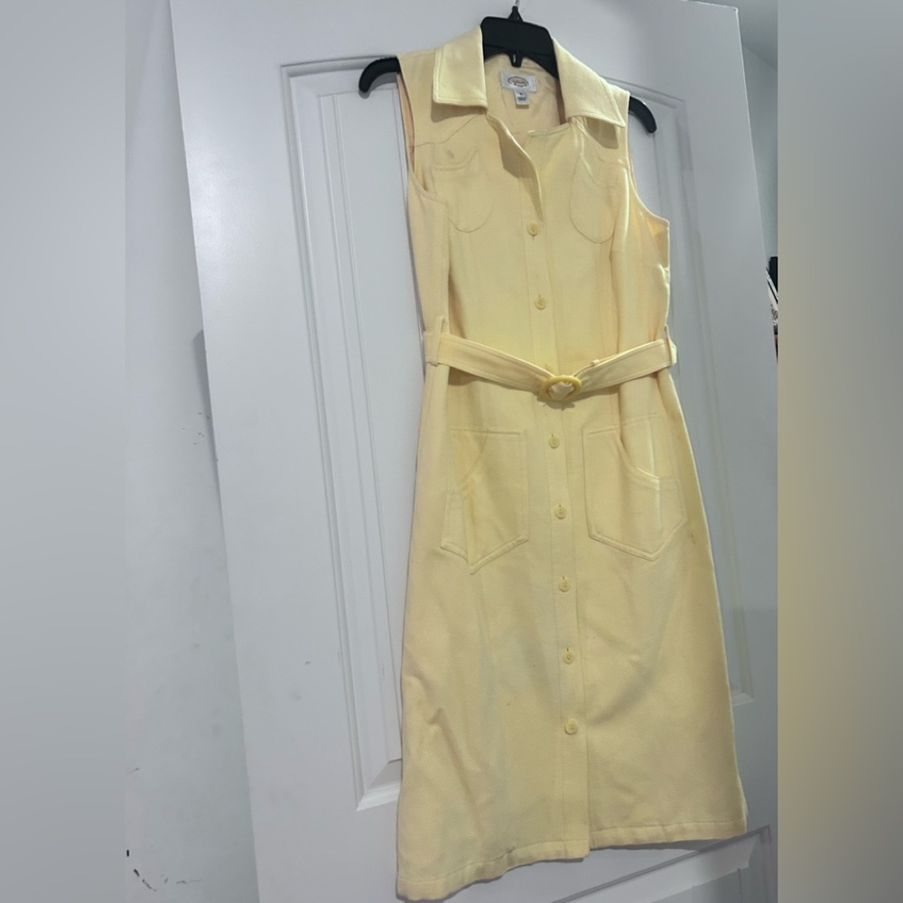 Talbots Pale Yellow Sleeveless Button-Front Midi Dress with Belt
